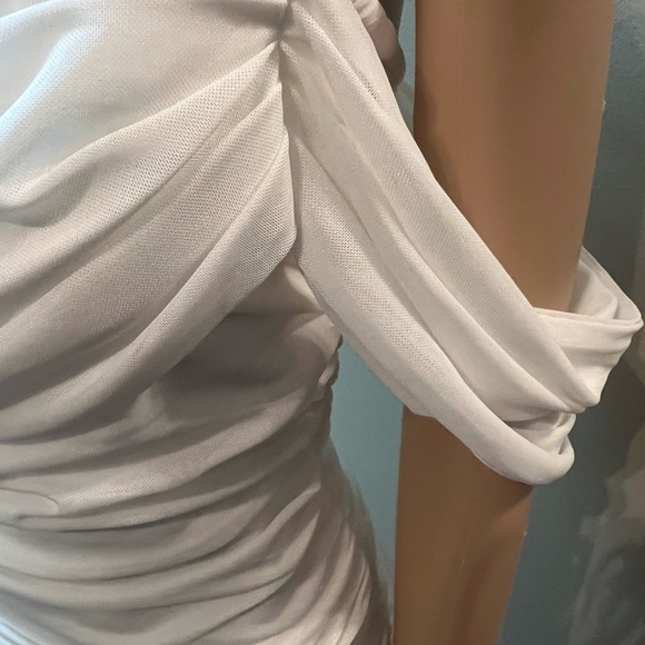 White Chiffon/Rayon Draped Evening Dress Sz10 - Picture 9 of 16